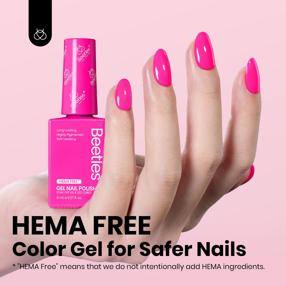 beetles Gel Polish Hot Pink Gel Nail Polish 8ml bottle side view