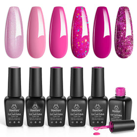 beetles Gel Polish Hot Pink Set front view with six bottles