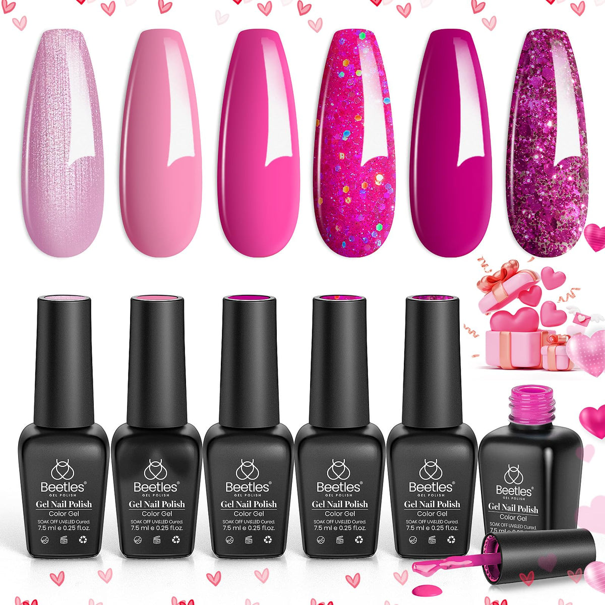 beetles Gel Polish Hot Pink Set lifestyle scene with nails painted
