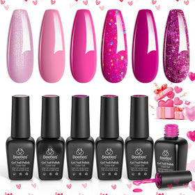 beetles Gel Polish Hot Pink Set lifestyle scene with nails painted