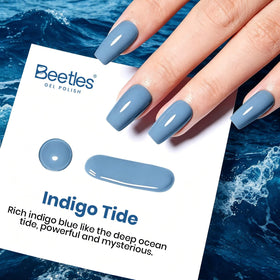 beetles Gel Polish Indigo Tide bottle with matching colour