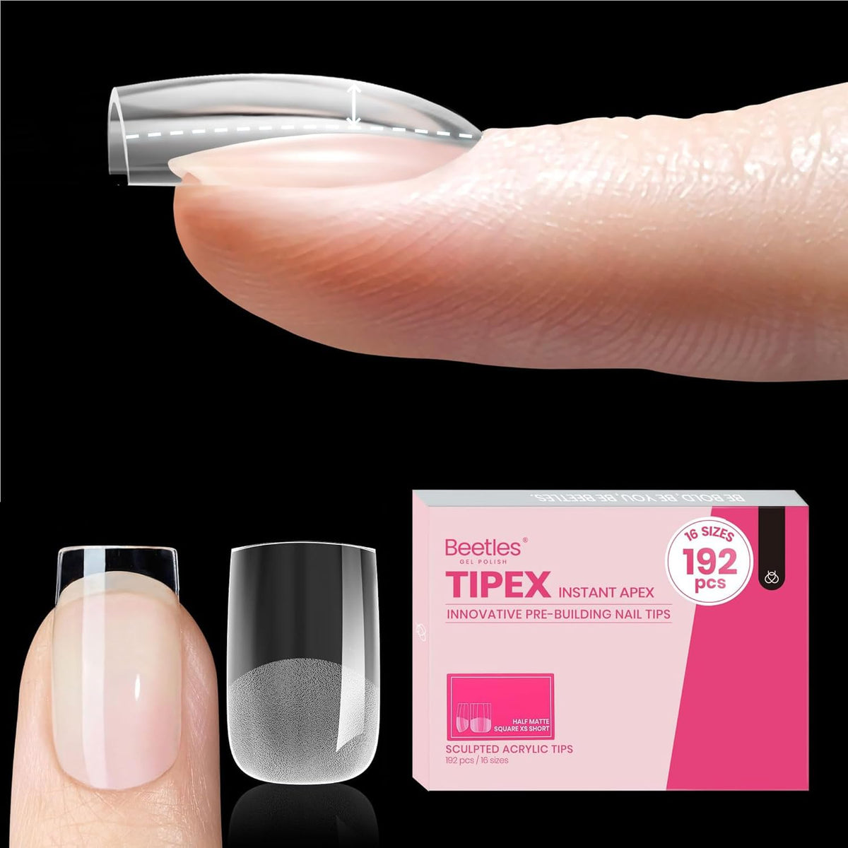 beetles Gel Polish Instant Apex Nail Tips front view with packaging
