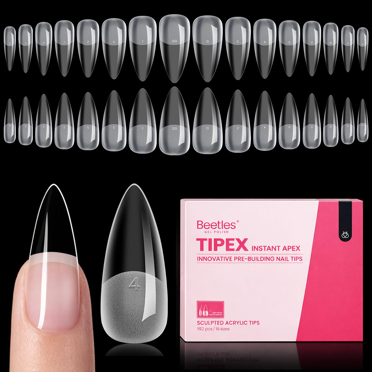 beetles Gel Polish Instant Apex Nail Tips front view with packaging