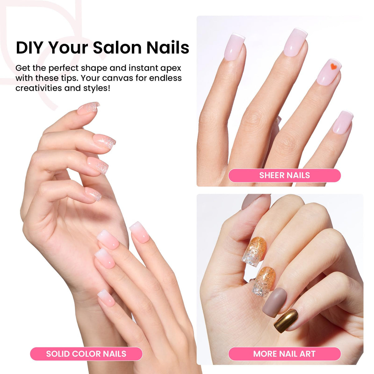 beetles Gel Polish Instant Apex Nail Tips Kit contents with nail tips and glue