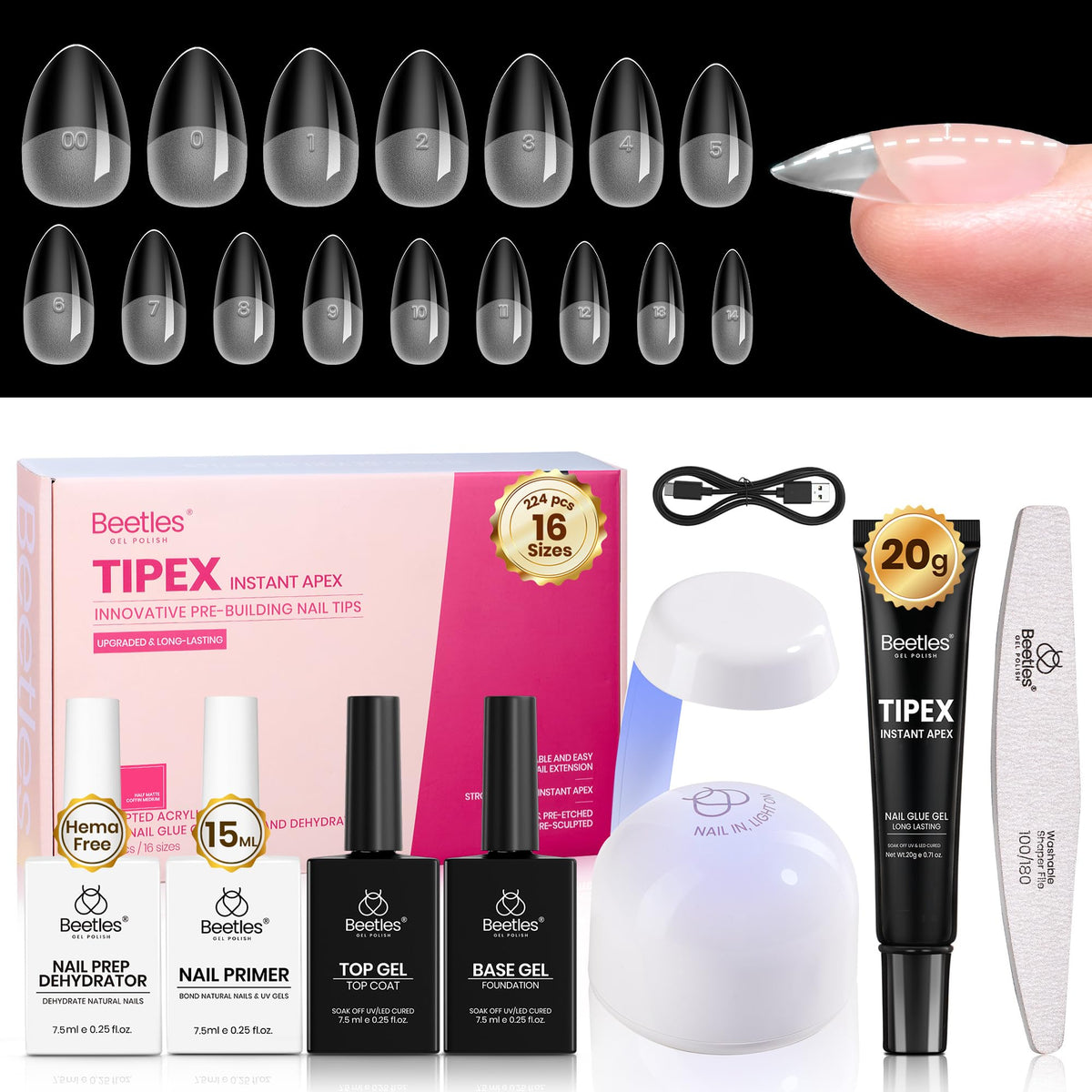 beetles Gel Polish Instant Apex Nail Tips Kit front view with 224 pieces