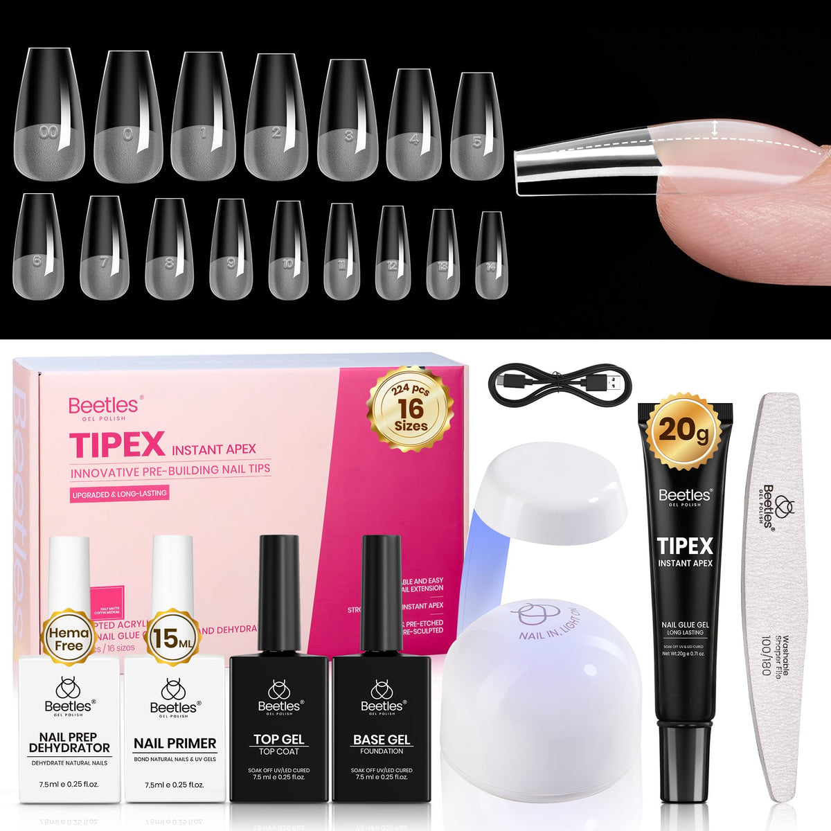 beetles Gel Polish Instant Apex Nail Tips Kit front view with all components