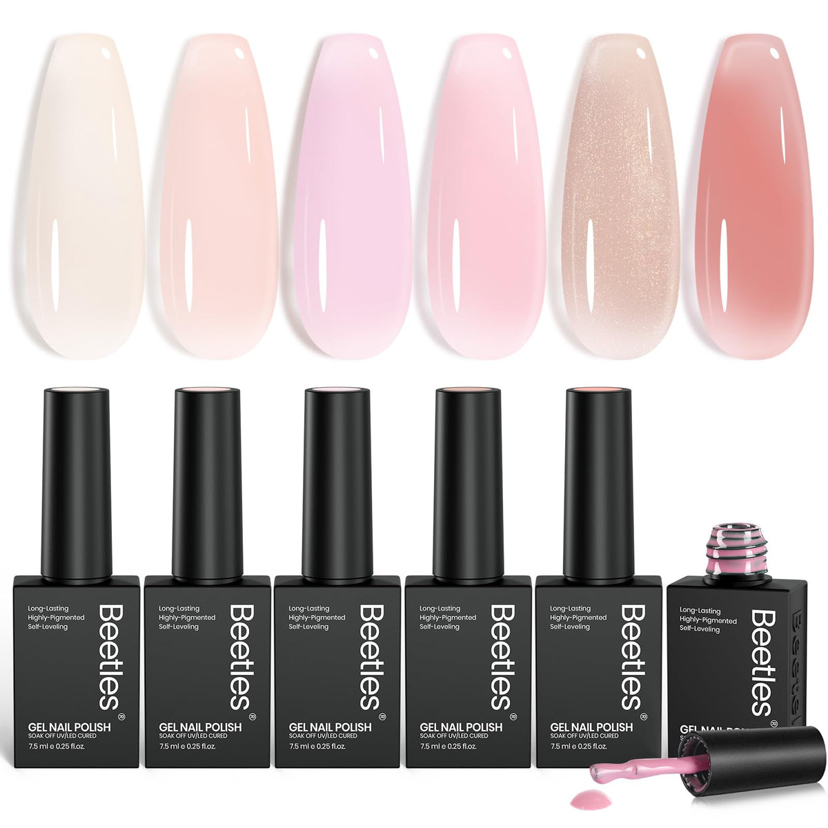 beetles Gel Polish Jelly Gel Nail Polish Set front view with 6 peach colours