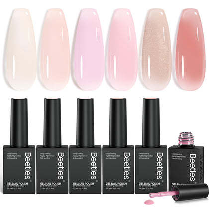 beetles Gel Polish Jelly Gel Nail Polish Set front view with 6 peach colours