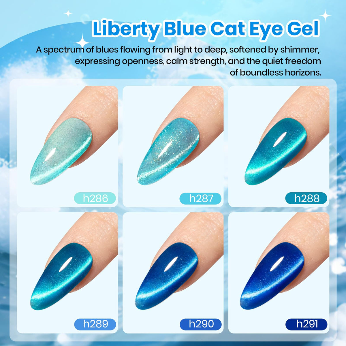 beetles Gel Polish Liberty Blue Cat Eye Gel Nail Polish Set in use on nails