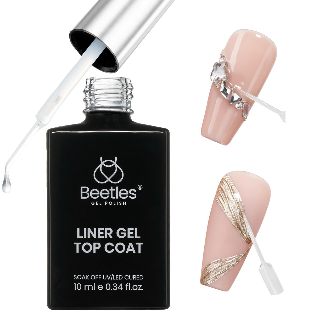 beetles Gel Polish Liner Gel Top Coat front view with fine brush