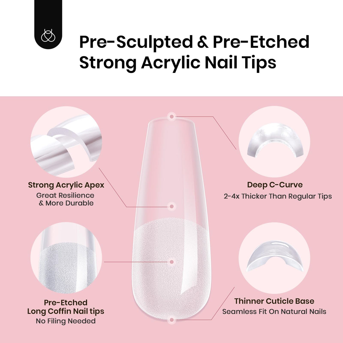 beetles Gel Polish Long Coffin Nail Tips showing pre-etched underside