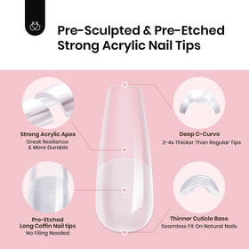beetles Gel Polish Long Coffin Nail Tips showing pre-etched underside