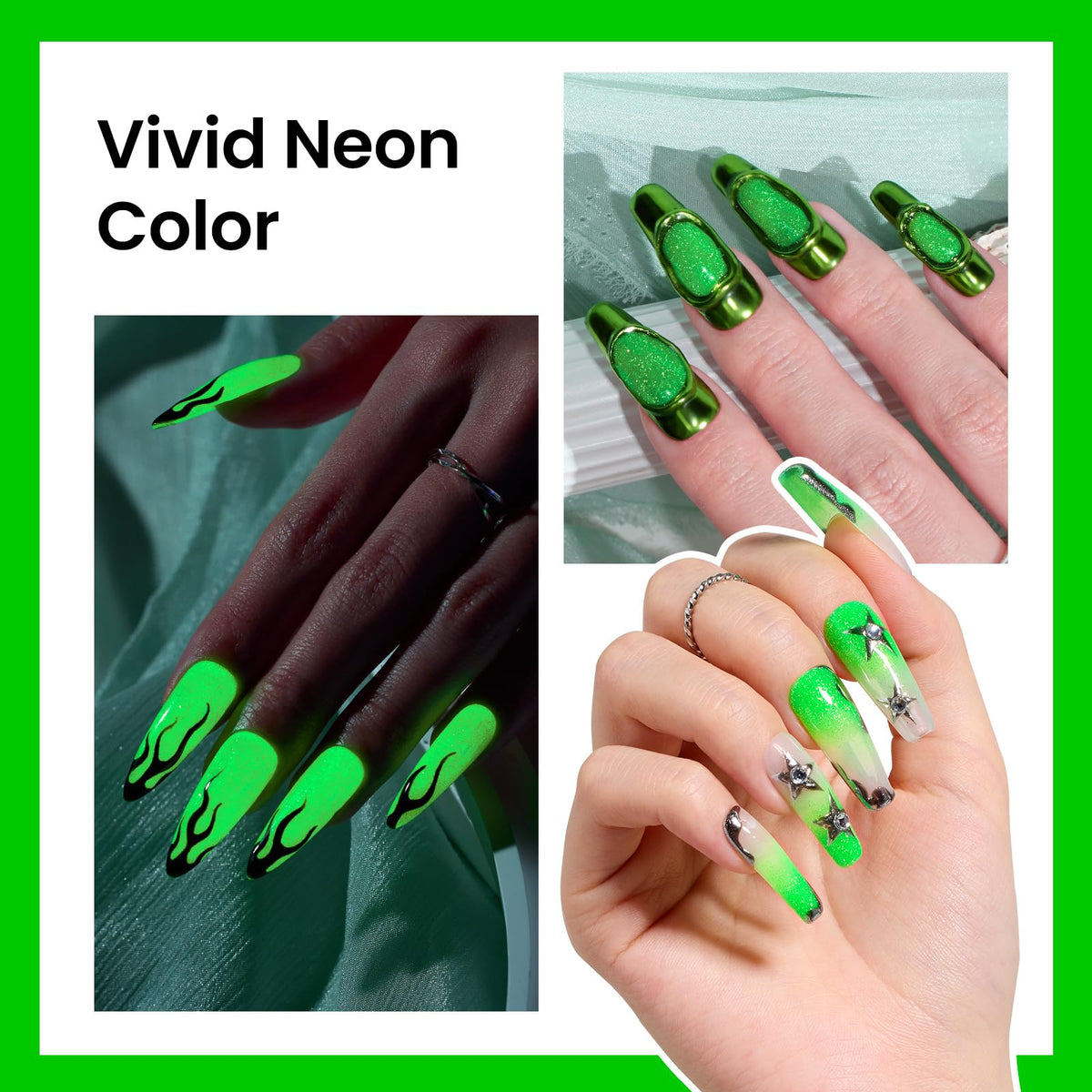 beetles Gel Polish Luminous Green Glow application on nails