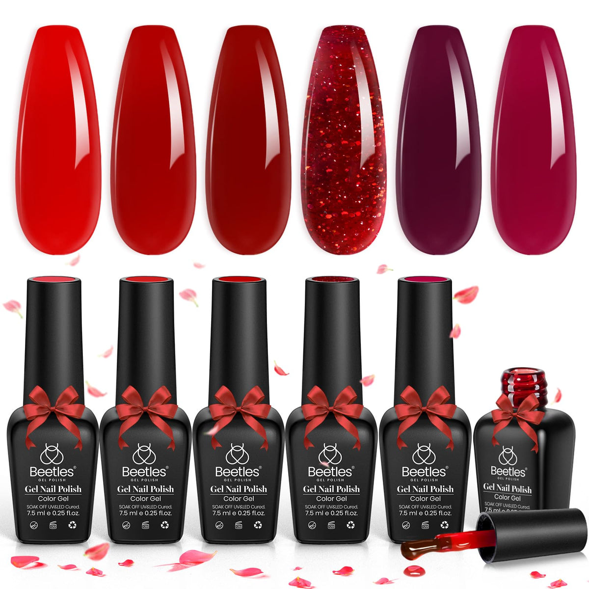 beetles Gel Polish Luminous Ruby Red Gel Nail Polish Set with six bottles