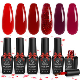 beetles Gel Polish Luminous Ruby Red Gel Nail Polish Set with six bottles