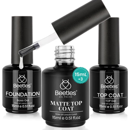 beetles Gel Polish Matte Gel Top Coat & Base Coat Set 15ml front view