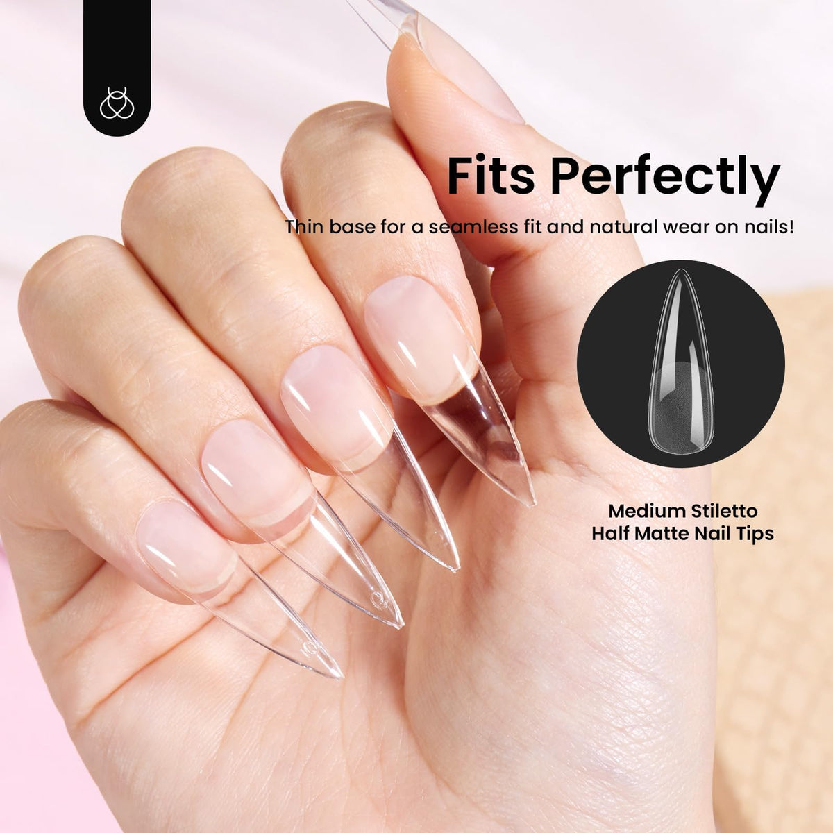beetles Gel Polish Medium Stiletto Nail Tips side view