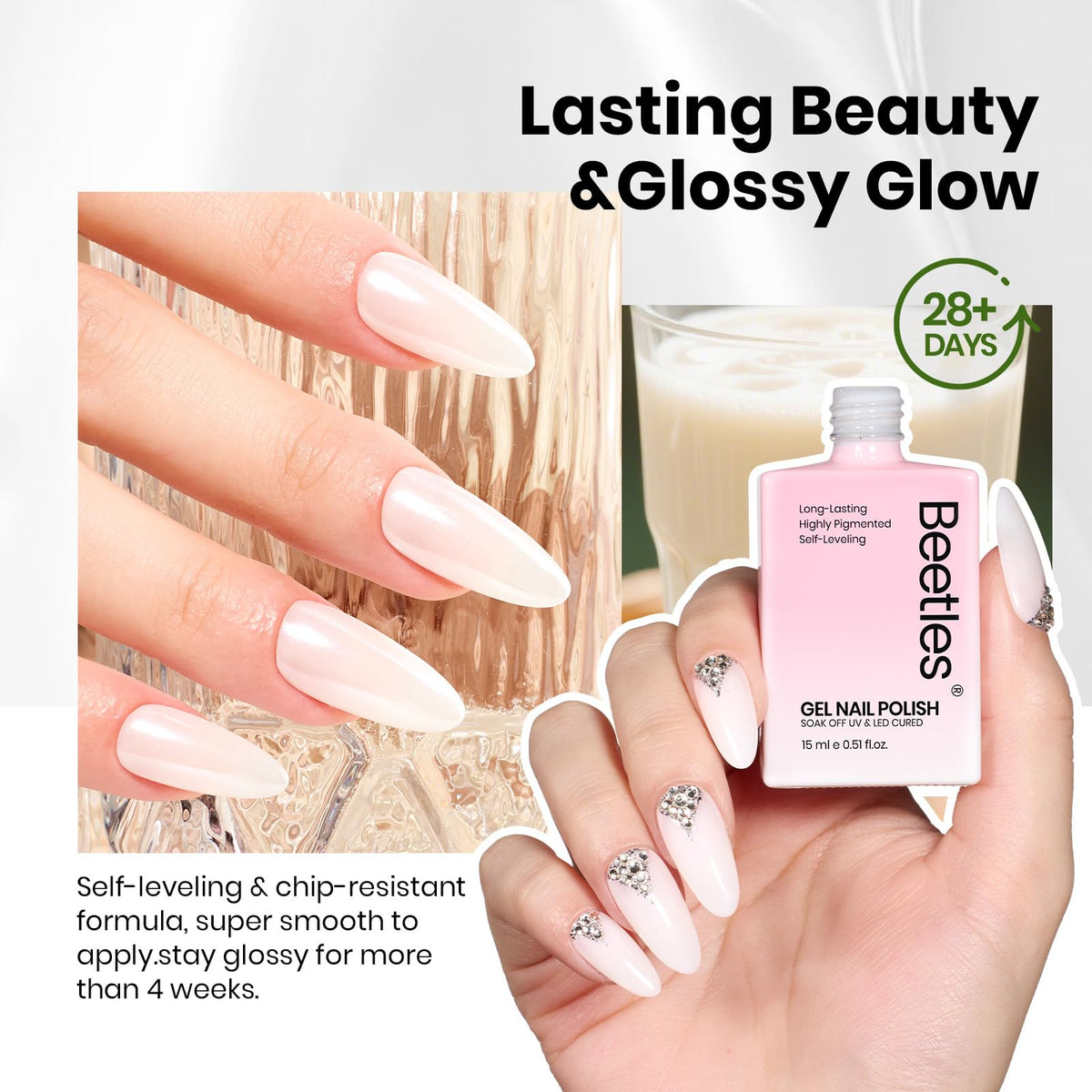 beetles Gel Polish Milky White Gel Nail Polish curing under UV lamp
