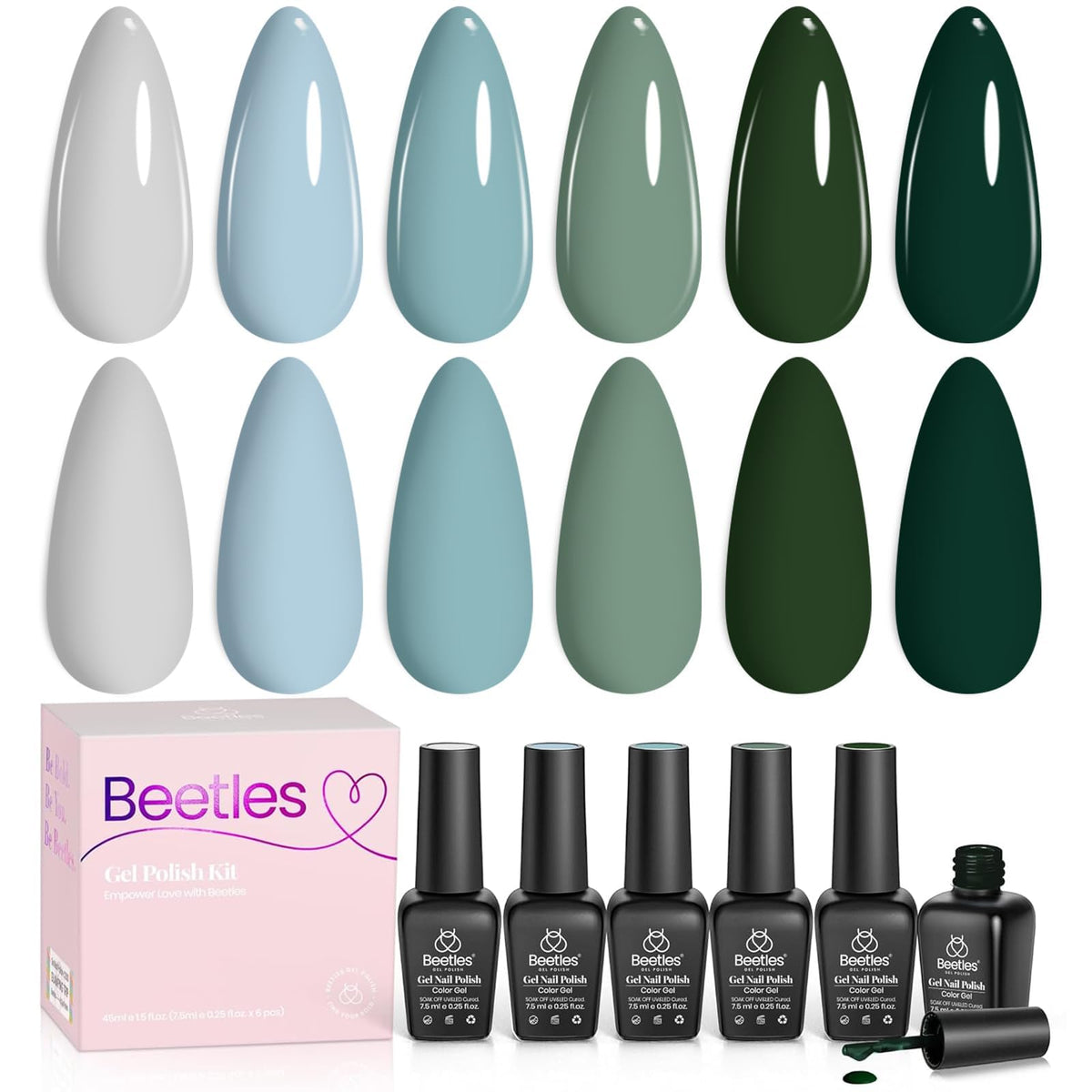 beetles Gel Polish Misty Forest Set front view with six bottles