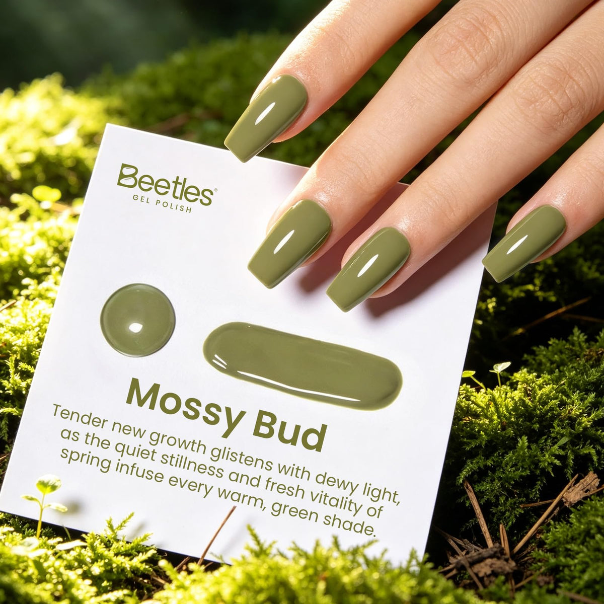 beetles Gel Polish Mossy Bud 15ML olive green gel nail polish bottle side view