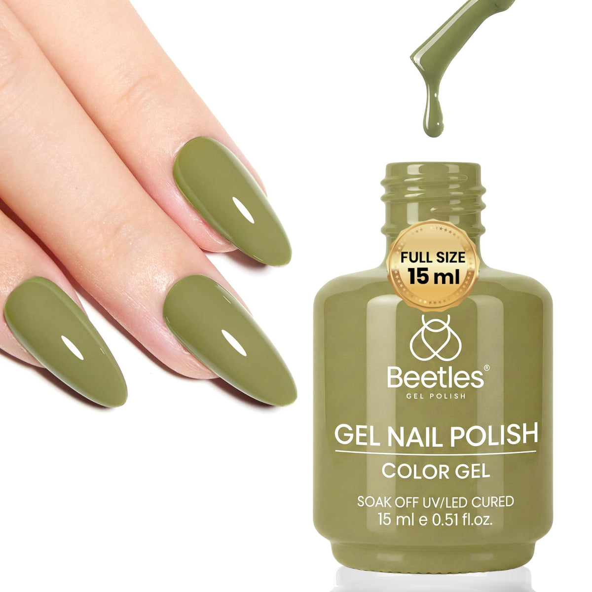 beetles Gel Polish Mossy Bud 15ML olive green gel nail polish front view