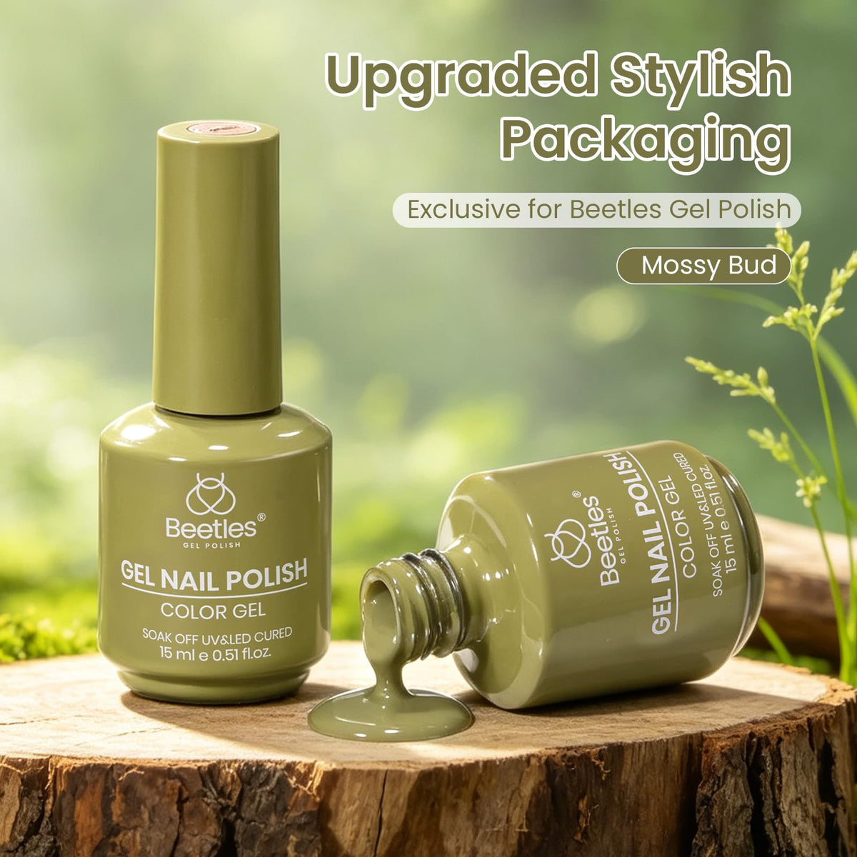 beetles Gel Polish Mossy Bud 15ML olive green gel nail polish packaging