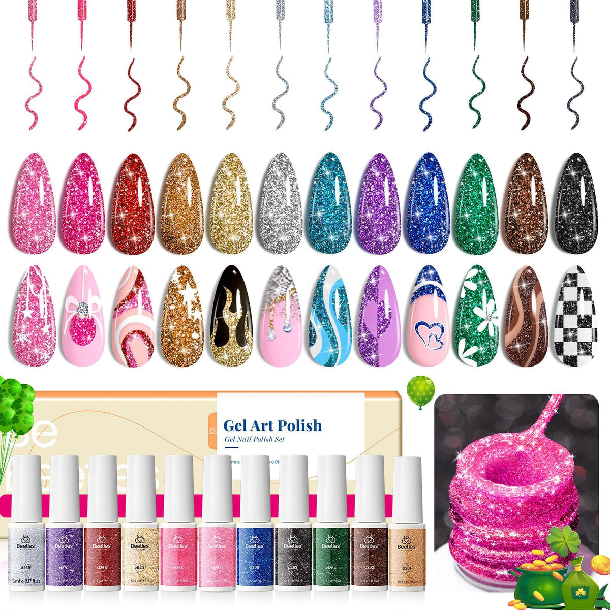 beetles Gel Polish Nail Art Gel Liner Set 12 colours front view