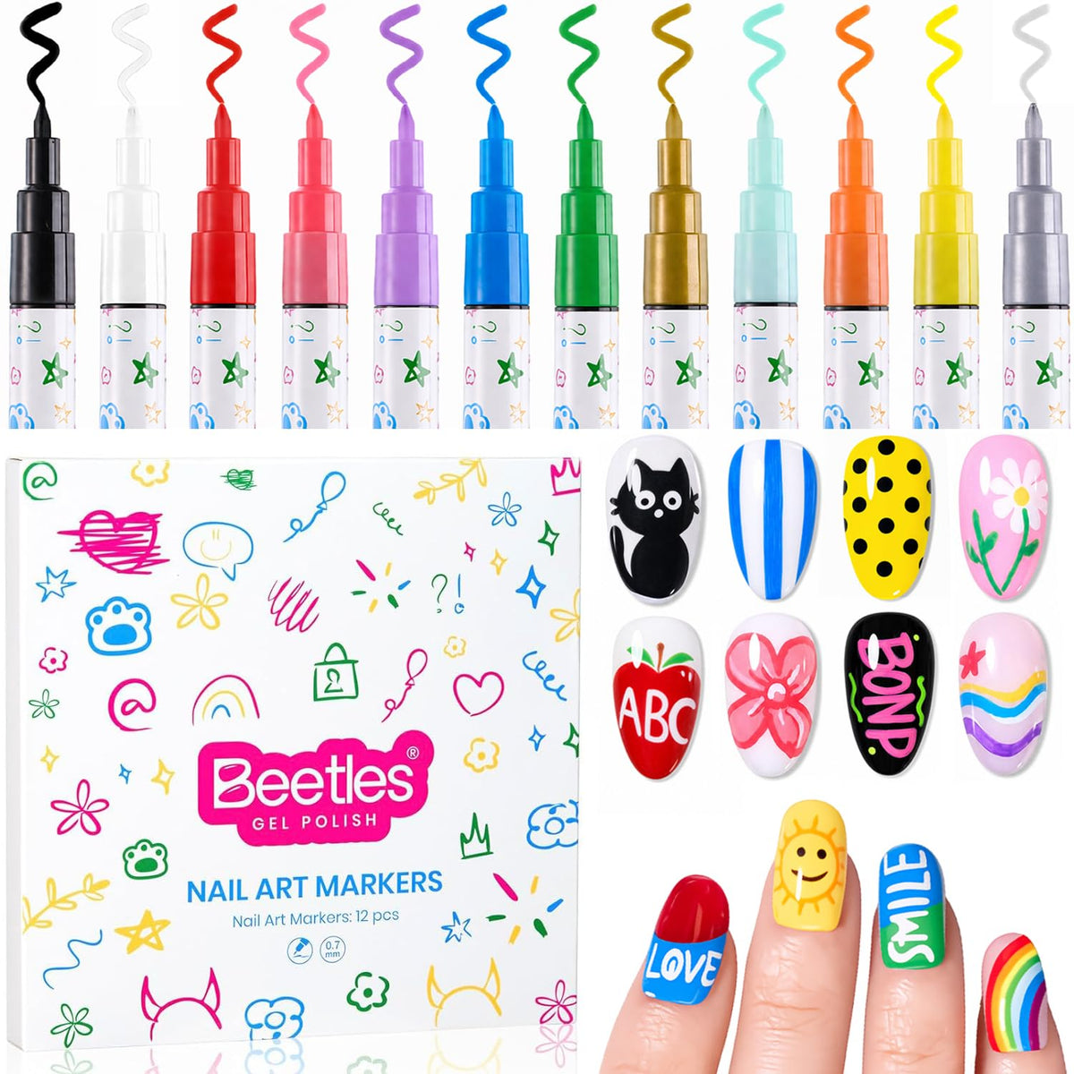 beetles Gel Polish Nail Art Pens 12 colours front view