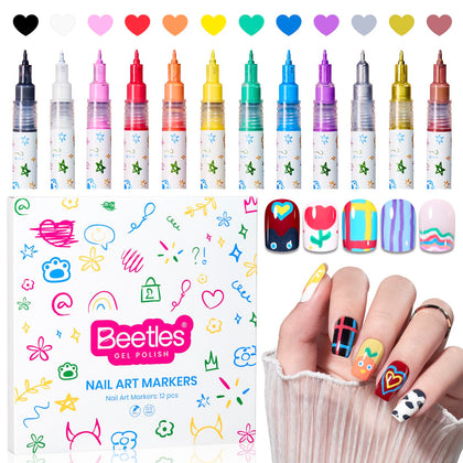 beetles Gel Polish Nail Art Pens 12 colours in acrylic case