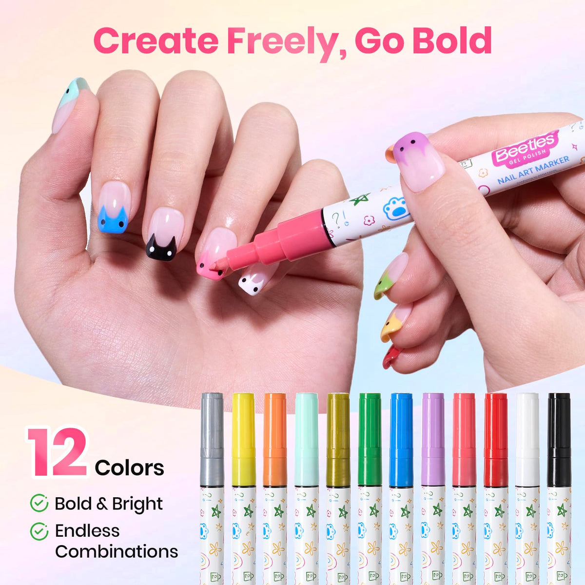beetles Gel Polish Nail Art Pens in acrylic case