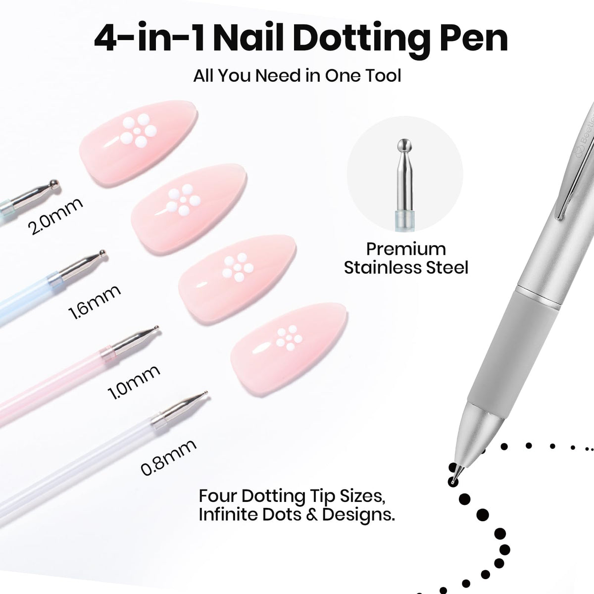 beetles Gel Polish Nail Dotting Pen showing soft silicone tip