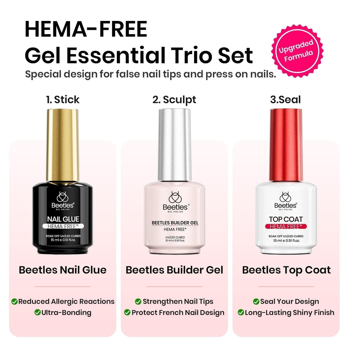 beetles Gel Polish Nail Extension Kit showing HEMA-free formula details