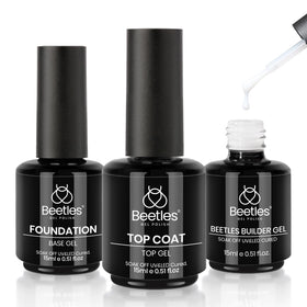Beetles Gel Polish Nail Gel Set includes Builder Gel, Top Coat, and Base Gel