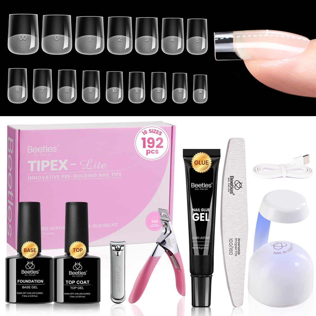 beetles Gel Polish Nail Tips Kit front view with 192 pieces