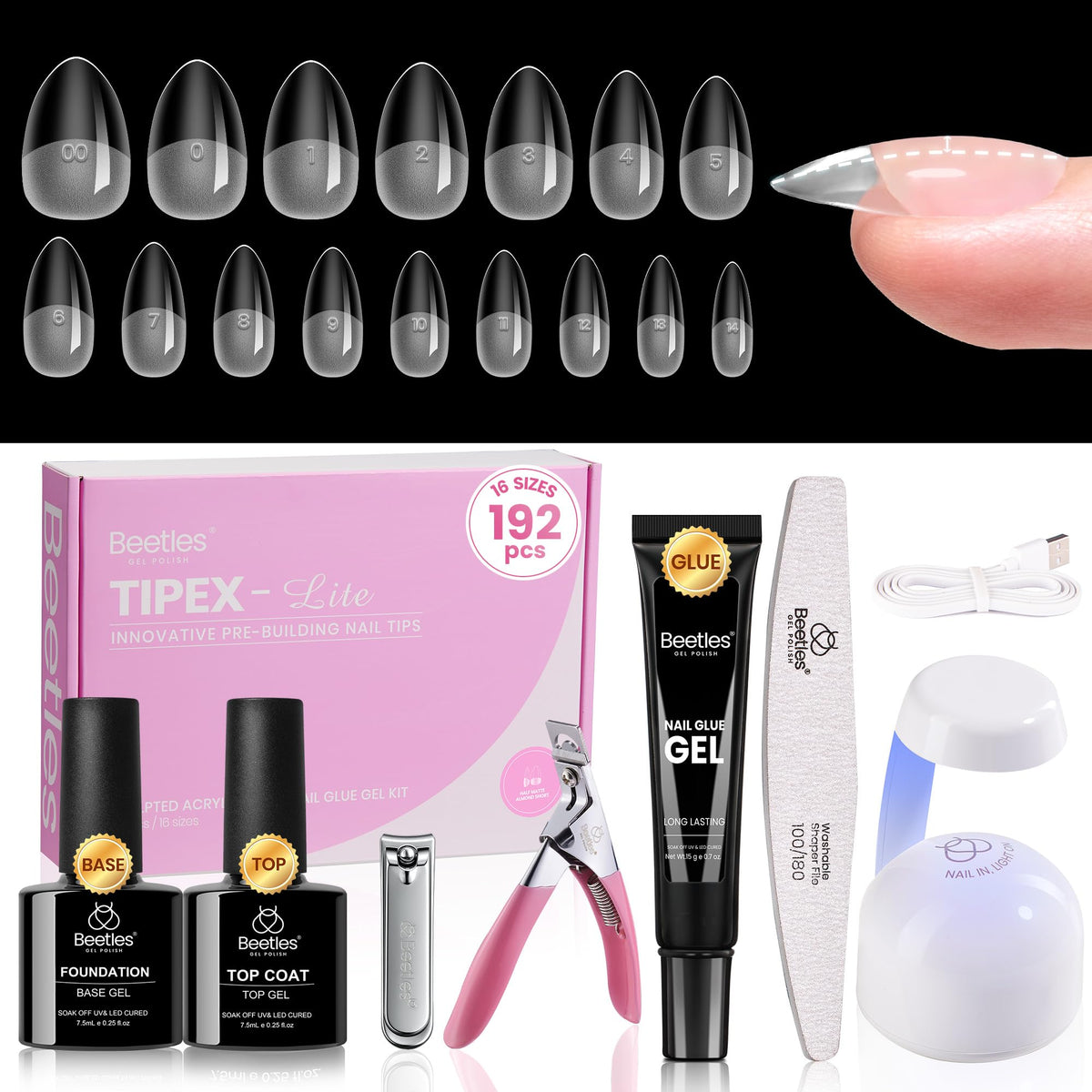 beetles Gel Polish Nail Tips Kit Short Almond 192pcs front view