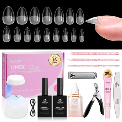beetles Gel Polish Nail Tips Kit short almond nails front view