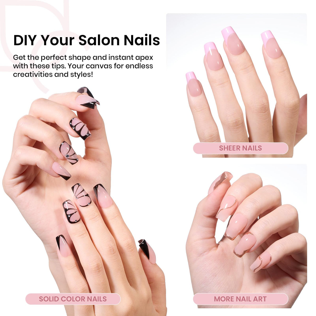 beetles Gel Polish Nail Tips Short Coffin 192pcs size options