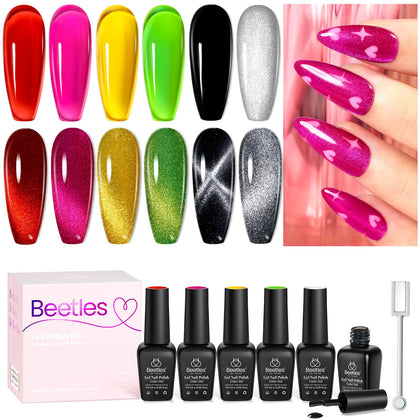 beetles Gel Polish Neon Gel Nail Polish Set front view with 6 colours
