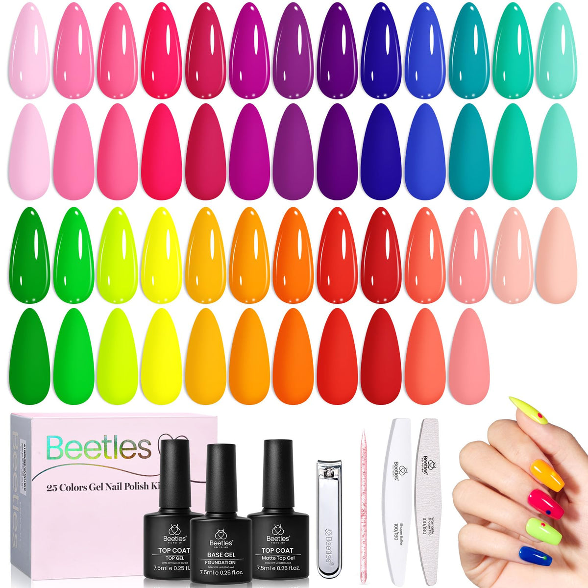 beetles Gel Polish Neon Gel Polish Set 25 Colours front view
