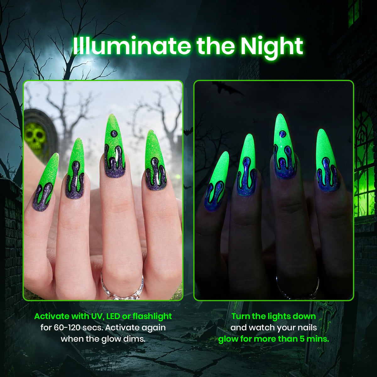 beetles Gel Polish Neon Green Gel Nail Polish with Halloween nail art