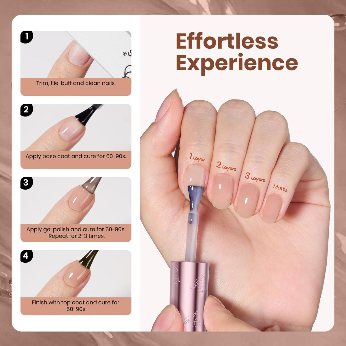 beetles Gel Polish Nude Brown Gel Polish with base and top coat