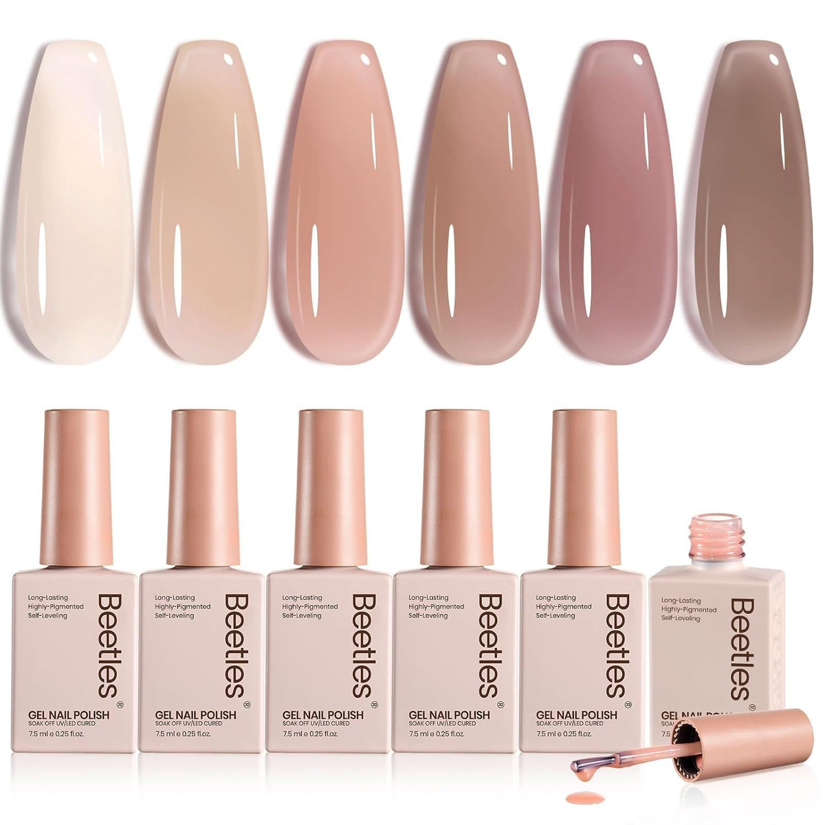 beetles Gel Polish Nude Gel Nail Polish Set 6 colours front view
