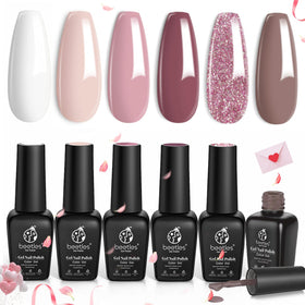 beetles Gel Polish Nude Gel Nail Polish Set front view with six bottles