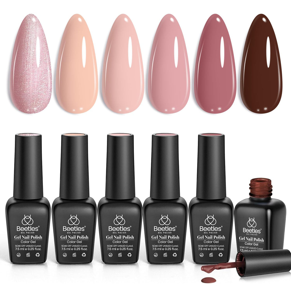 beetles Gel Polish Nude Gel Nail Polish Set front view with six shades