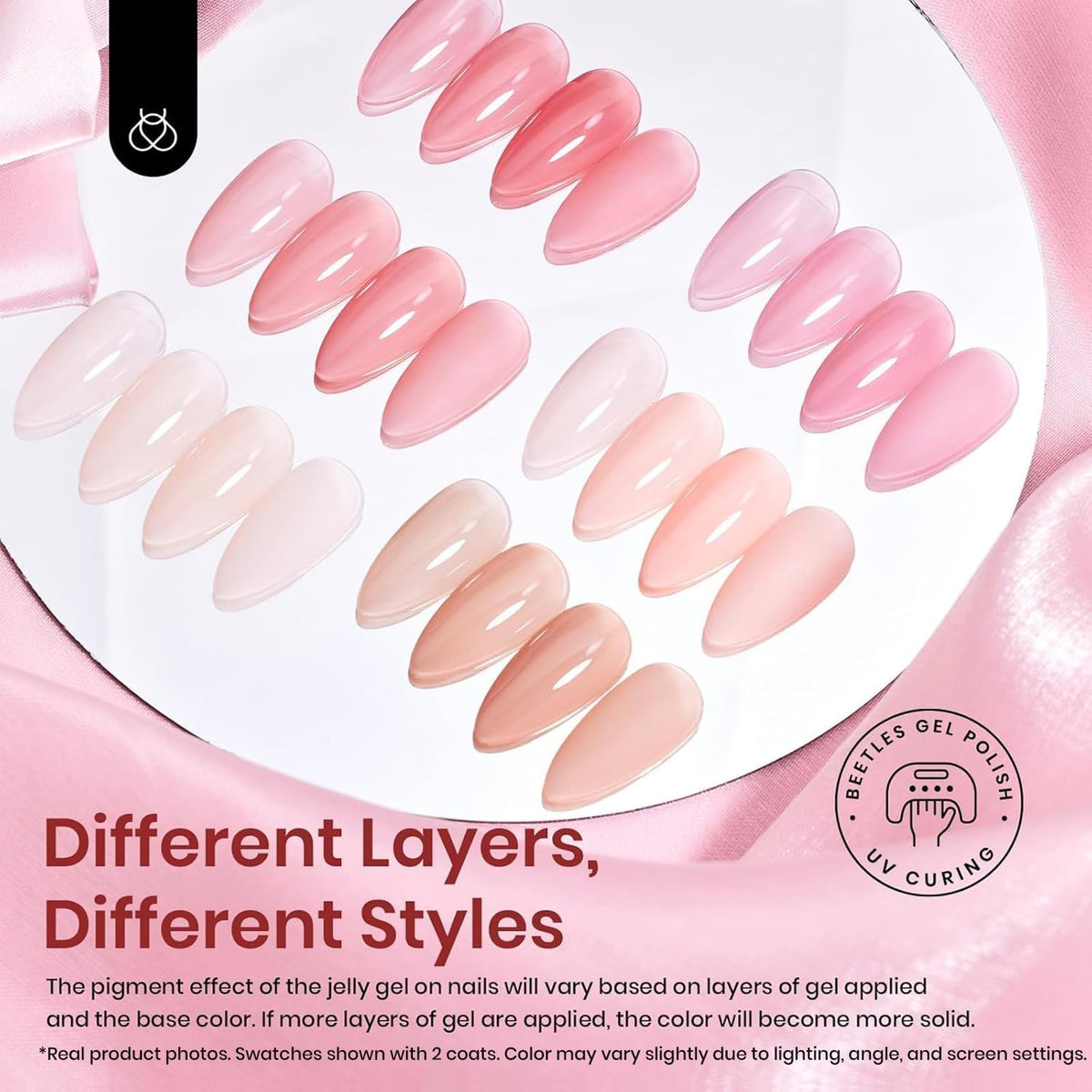 beetles Gel Polish Nude Gel Nail Polish Set swatches on a nail wheel