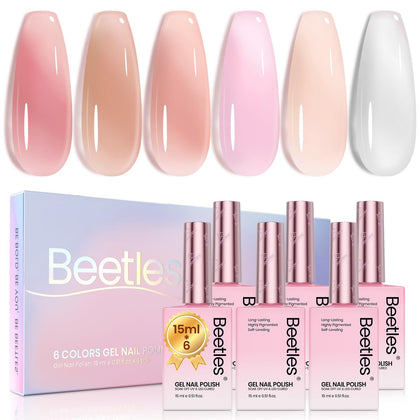 beetles Gel Polish Nude Pink Gel Nail Polish Set front view with six bottles