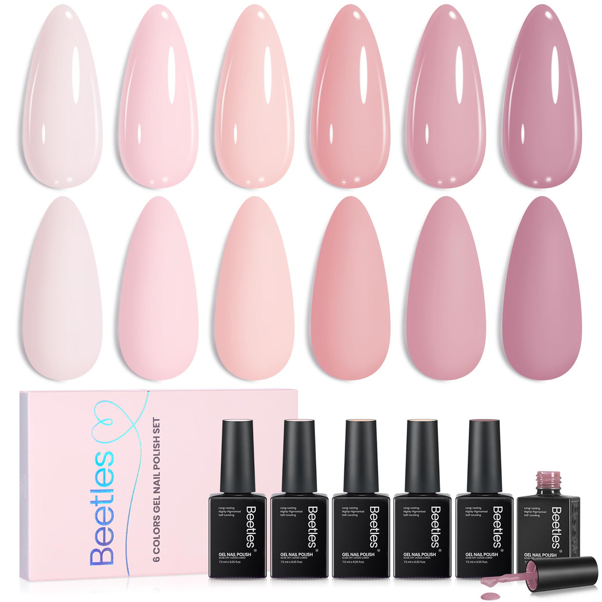 beetles Gel Polish Nude Pink Gel Polish Set with finished manicure