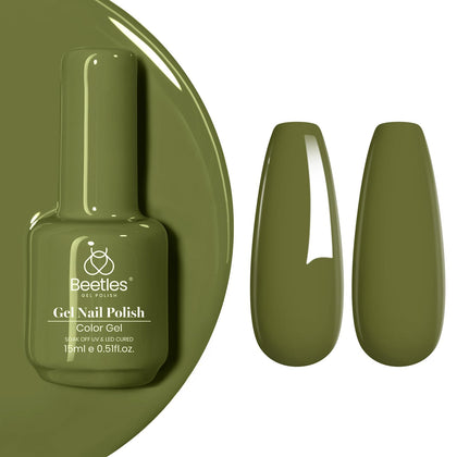 beetles Gel Polish Olive Green Gel Nail Polish 15ML front view