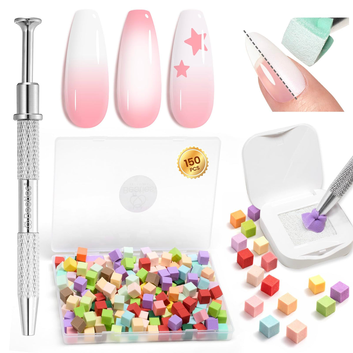beetles Gel Polish Ombre Nail Sponges 150Pcs front view
