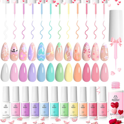 beetles Gel Polish Pastel Gel Liner Set with 12 colours front view